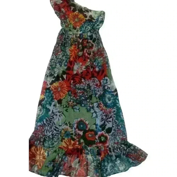 Boho American Rag One Shoulder Floral print Maxi dress size S sleeveless EUC - Picture 6 of 8